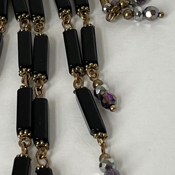 Bib Necklace Black Beads Dangle Drops Rhinestone Crystal Waterfall Bib - Picture 5 of 8